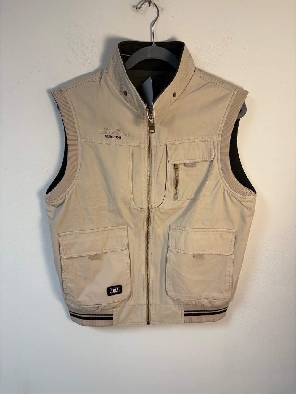 Free Spirit Mens Utility Reversible Vest Cotton Tan Green XL NWT